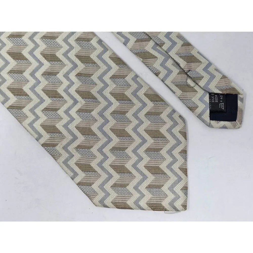 ERMENEGILDO ZEGNA SILK TIE CREAM BLUE TAN WOVEN TEXTURED SATIN 4